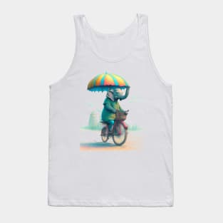 An elephant on a bicycle, holding an umbrella. Tank Top